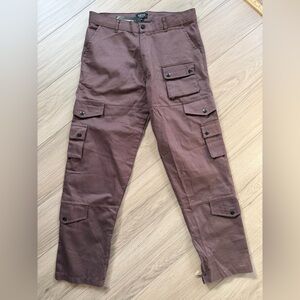 Boho man medium Men's Brown Cargo Pants relaxed twill zipper leg
